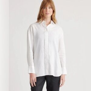 Quince 100% European Linen White Button Down Long Sleeve Shirt